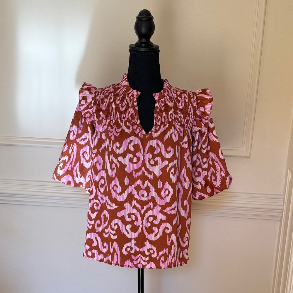 THML Pink and Brown Patterned Blouse